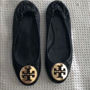 Tory Burch Black Leather Reva Flats Sz 7